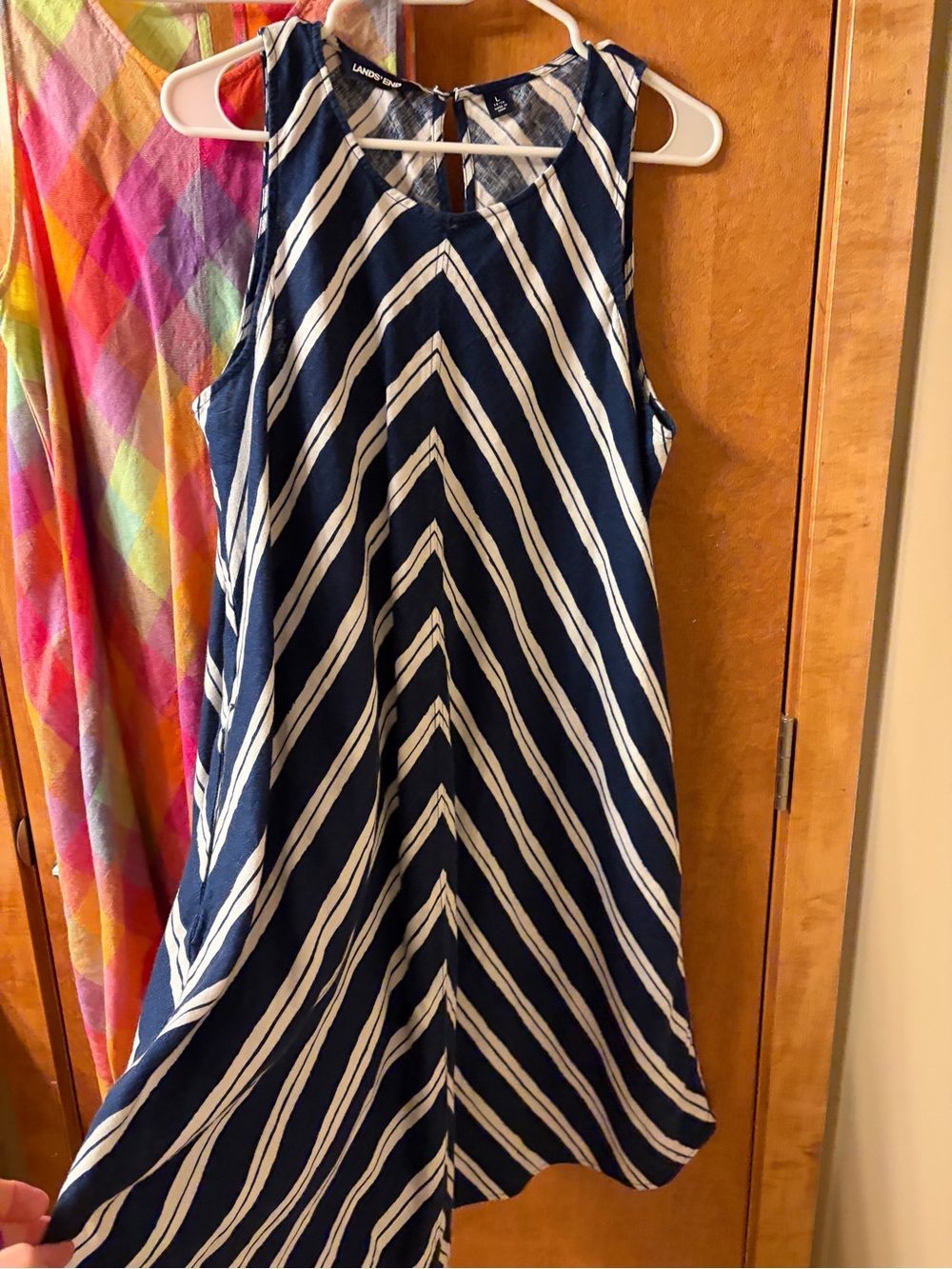 Lands' End Navy & White and Multi-Colored A-Line Dresses (2))